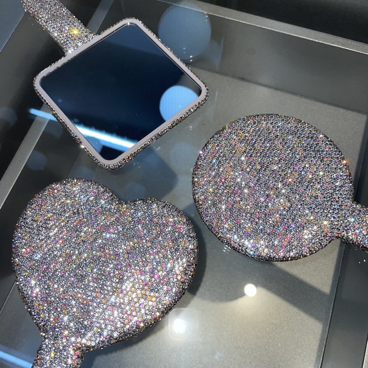 Rhinestone Heart Travel Portable Vanity Mirror Makeup Light Up For Makeup