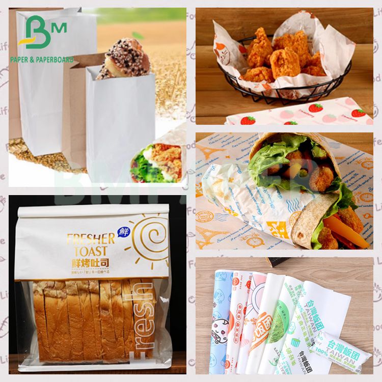 45 gsm + 10 gsm One Side Glossy PE Coated White Burger Wrapping Paper Butcher Paper