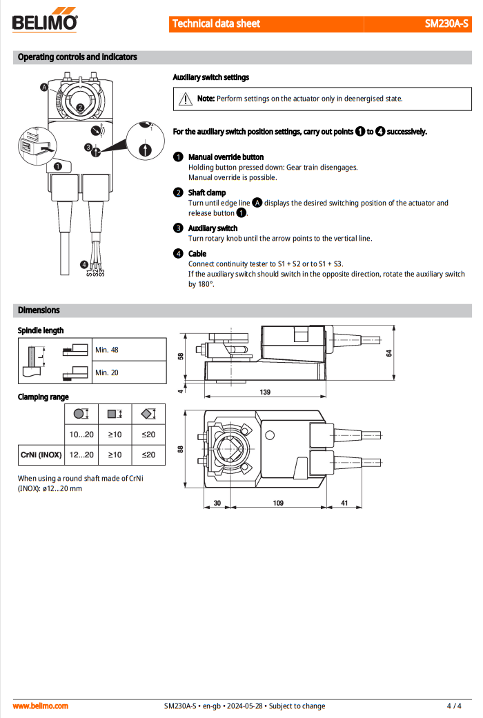 Belimo SM230A-S air valve actuator with button can lock 20 Nm AC 100... 240 V