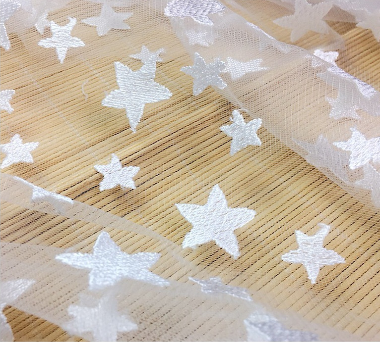 Pentagram Qmilch embroidered Lace Fabric , star lace fabric,Cotton Lace, Polyester Lace Fabric