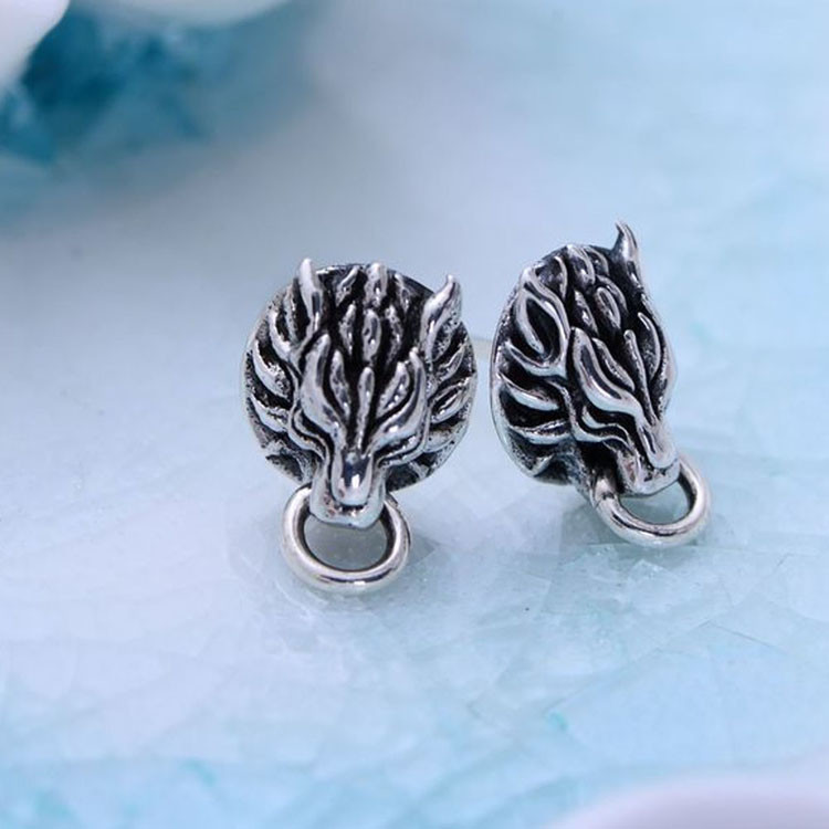 925 Black Silver Lion Unisex Design Stud Earrings(XH056786W)