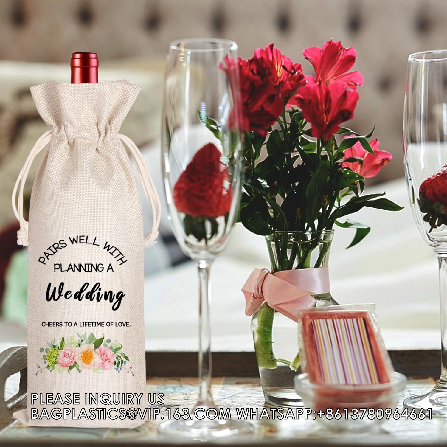 Wedding Wine Bag, Gift For Wedding Planning, Wedding Officiant, Wedding Host, Bride And Groom Wine Gift, Linen Wine
