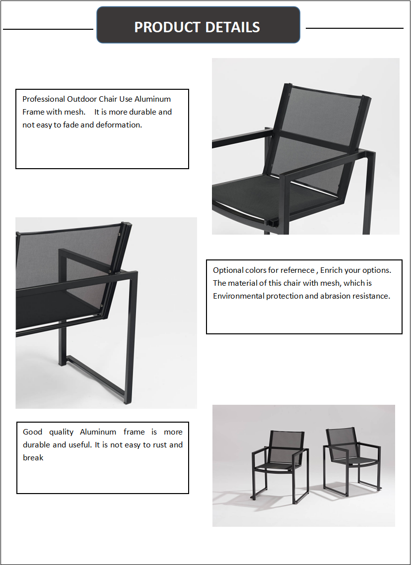 Superior Material and Mesh Aluminium Frame Modern Design Foldable Outdoor Armchair for Performance