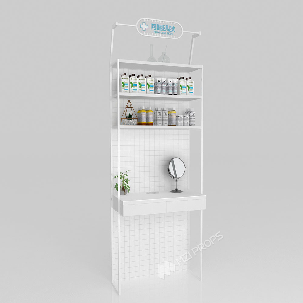 GDR10-TY02 Retail Store Display with White LED Light Strips and 5mm Ultra-clear Glass Tabletop for Cosmetics Retail Stores
