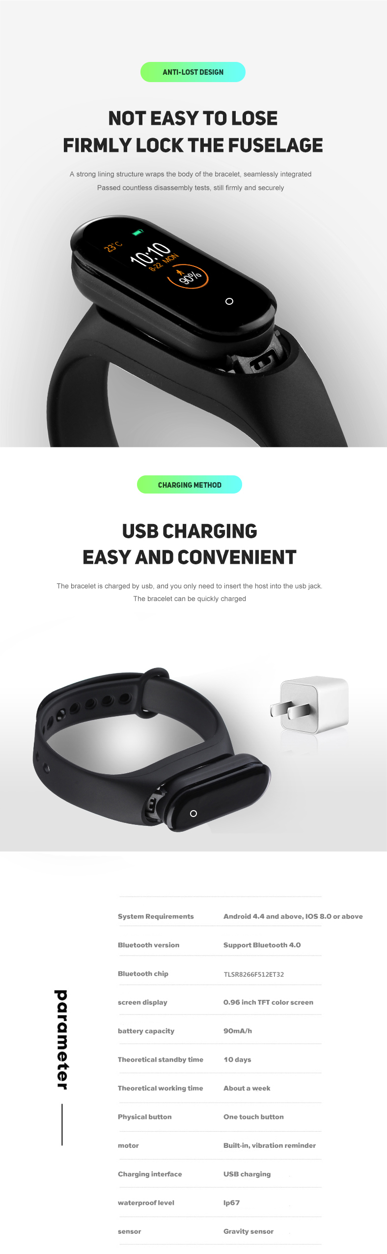 2021 Bluetooth WristbandBand Bracelet Smart Digital Watch For Xiao Mi M4