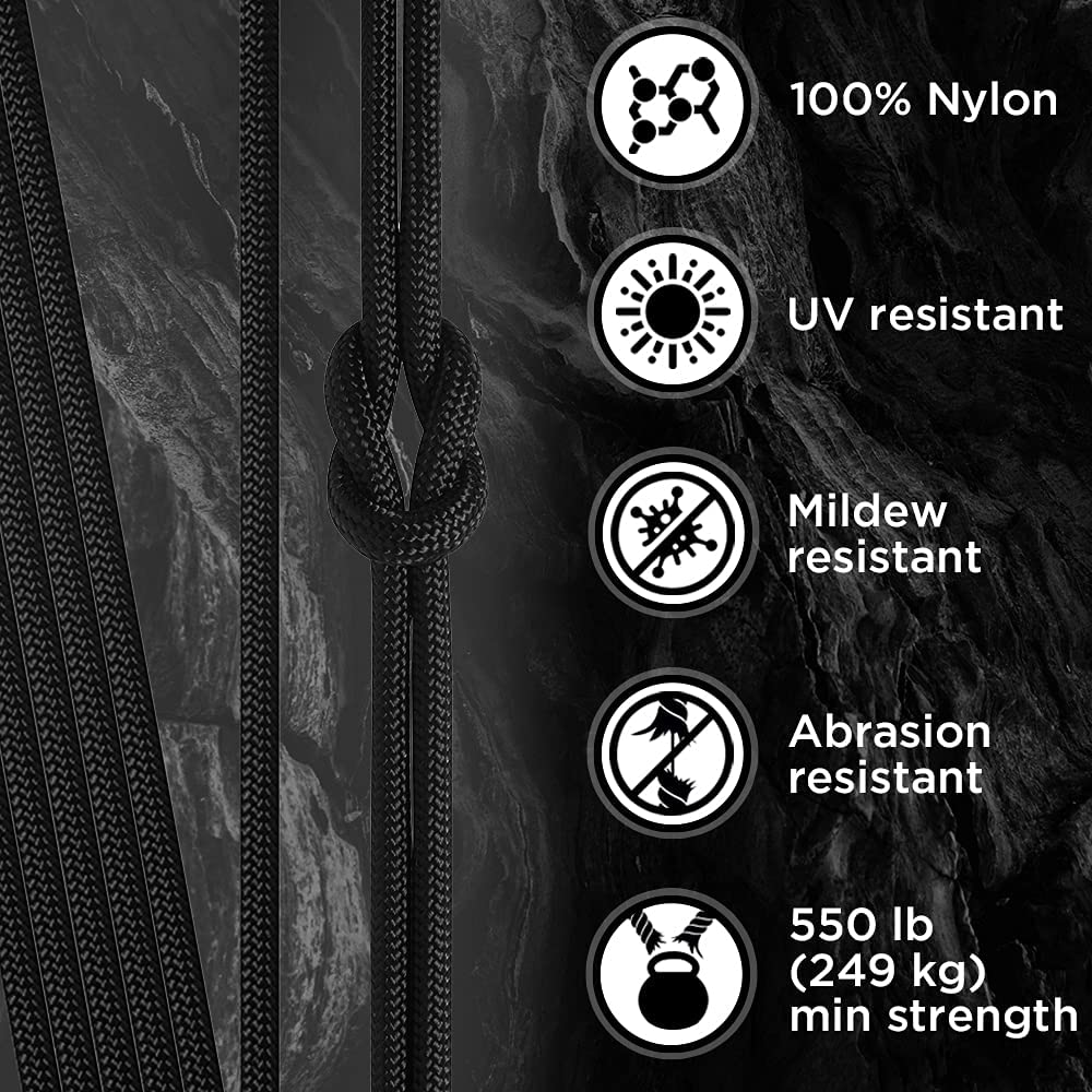 5mm Black 550 Paracord Rope And Carabiner 7 Strand Utility Cord For Camping And Survival