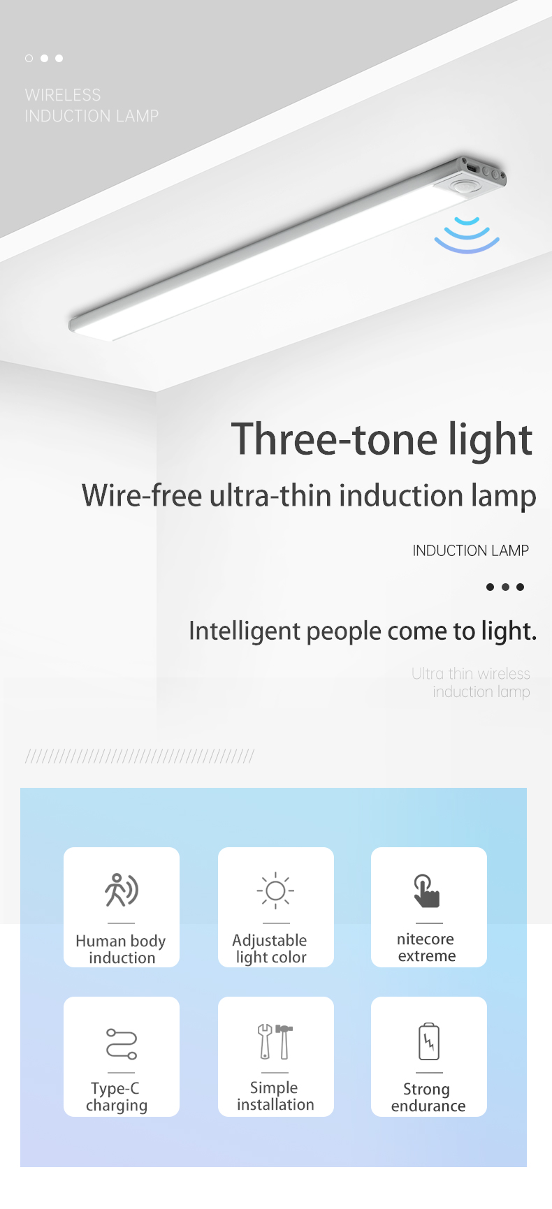 Indoor Battery Powered Motion Sensor Led Under Cabinet Lights 30000 Hours Working Time