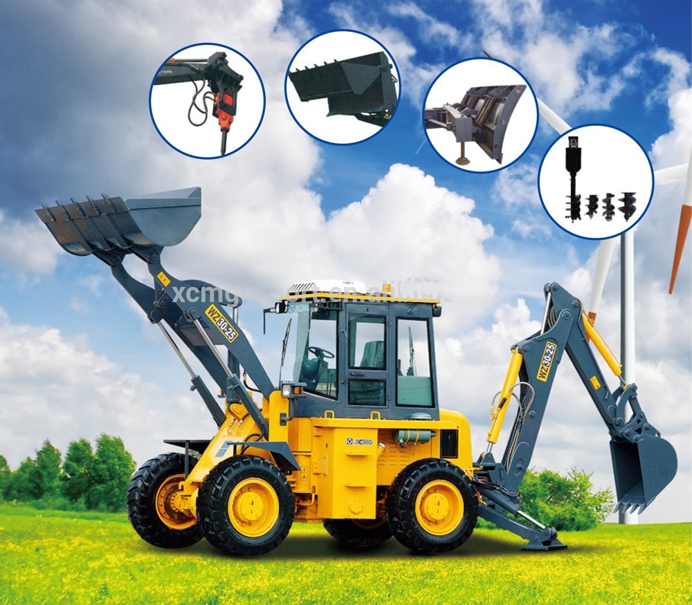 XCMG WZ30-25 backhoe loader hydraulic 1m3 bucket backhoe loader with CUMMINS engine