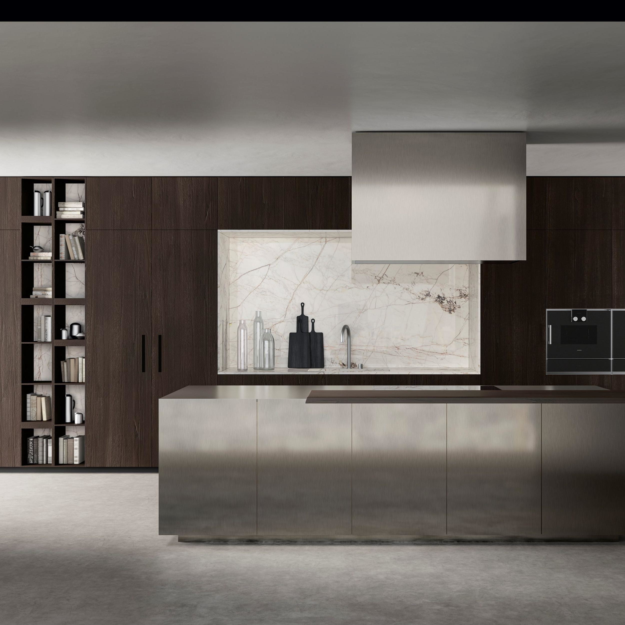 Custom Aluminum Simple Wood Veneer Wall Cabinet Kitchen Modern 304 Stainless Steel Kitchen Cabinet With Island