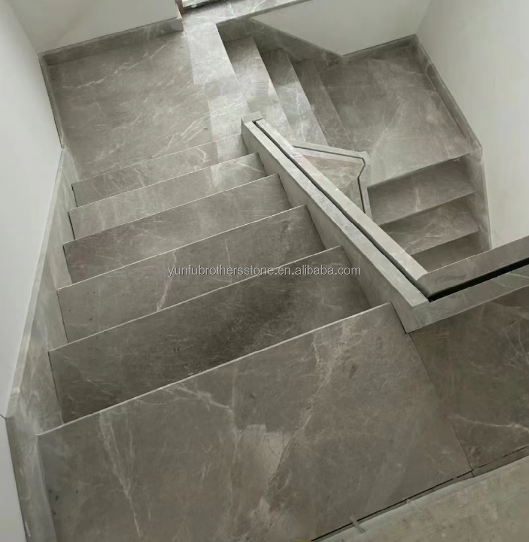 Natural Stone Straight Stair Modern Indoor Grey Marble Anti Slip Staircase Tiles