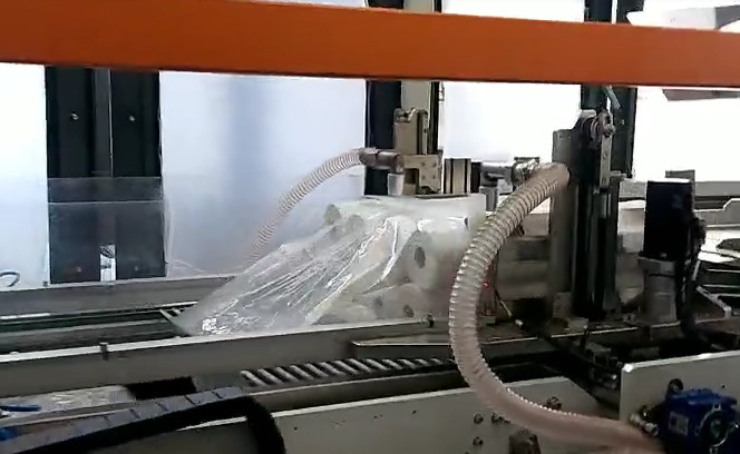 Automatic bath tissue paper roll bundle packing machine