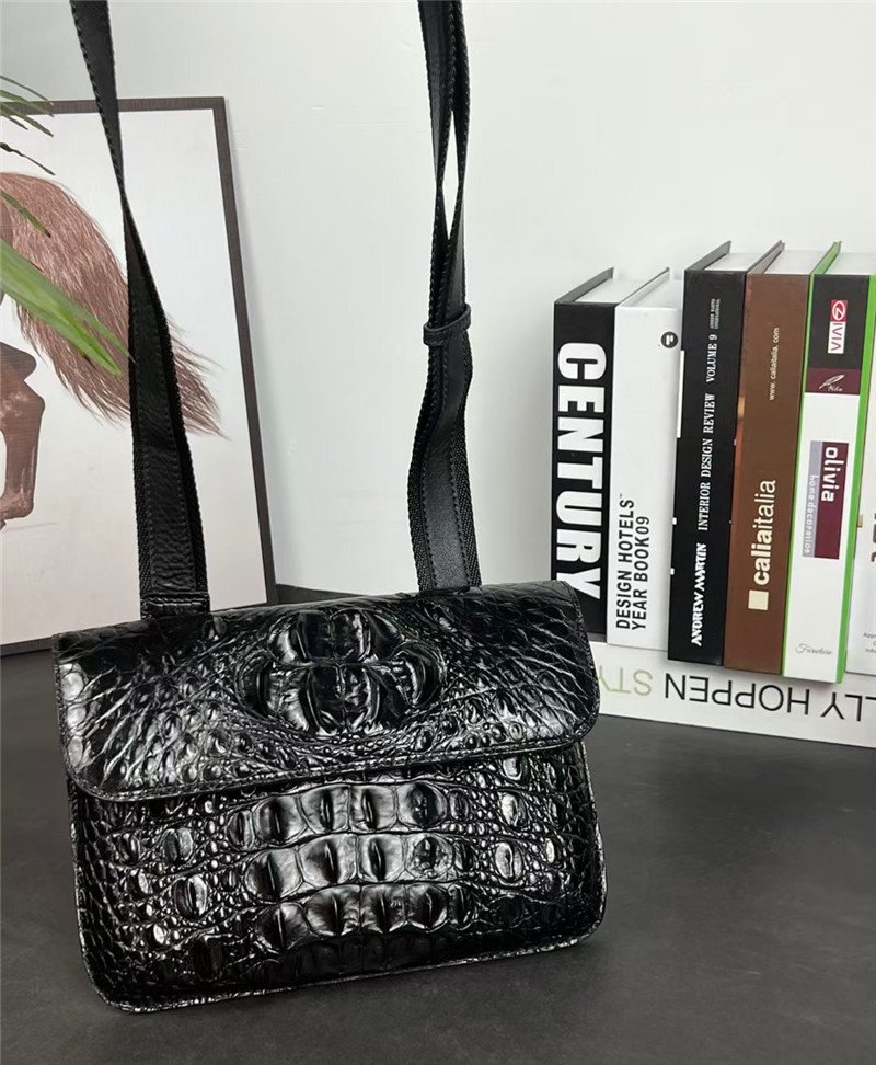 Authentic Crocodile Skin Men's Small Shoulder Bag Ultrathin Flap Purse Genuine Alligator Leather Male Messenger Bag