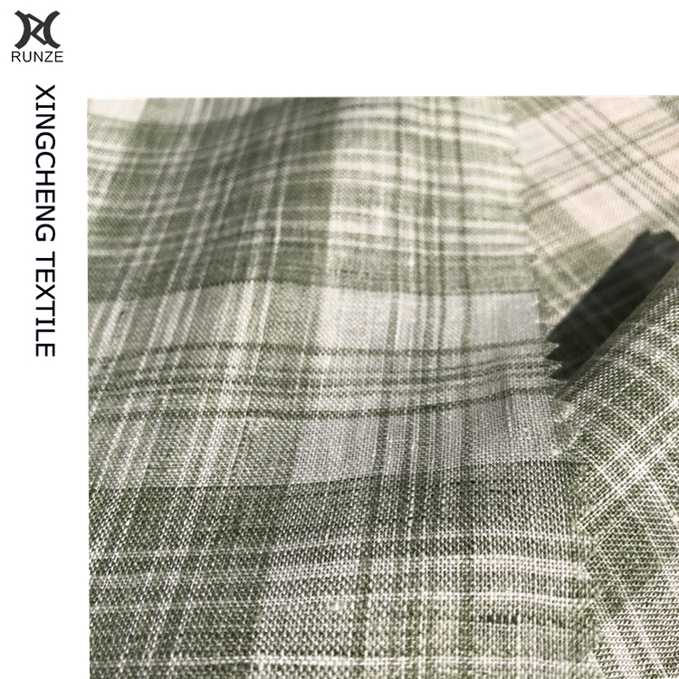 Green And White Check Linen Fabric For Suits With High- 21S*21S Yarn Count Yarn Dyed