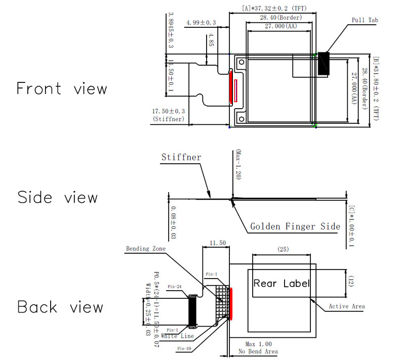 E-Ink 1.54 Inch 200X200 EPD 3 Color BWR E-Paper Display Spi Interface 24 Pins