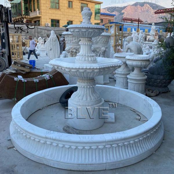 White Natural Stone Marble 3 Tier Water Fountain Limestone Outdoor Garden