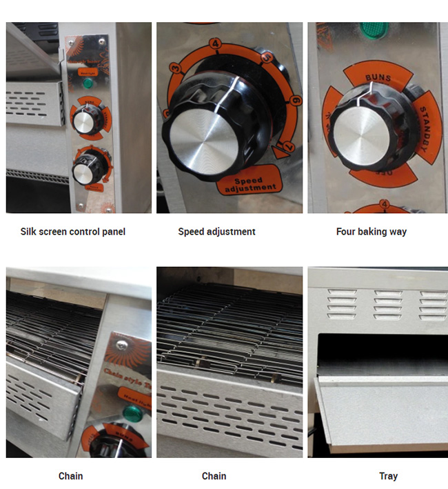 Durable Bakery Processing Equipment Electric Conveyor Toaster Chain Style