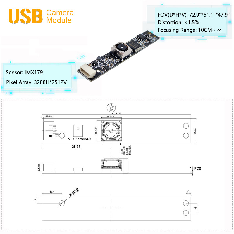 8MP High Sensitivity USB2.0 AF Camera Module with IMX179 Sensor