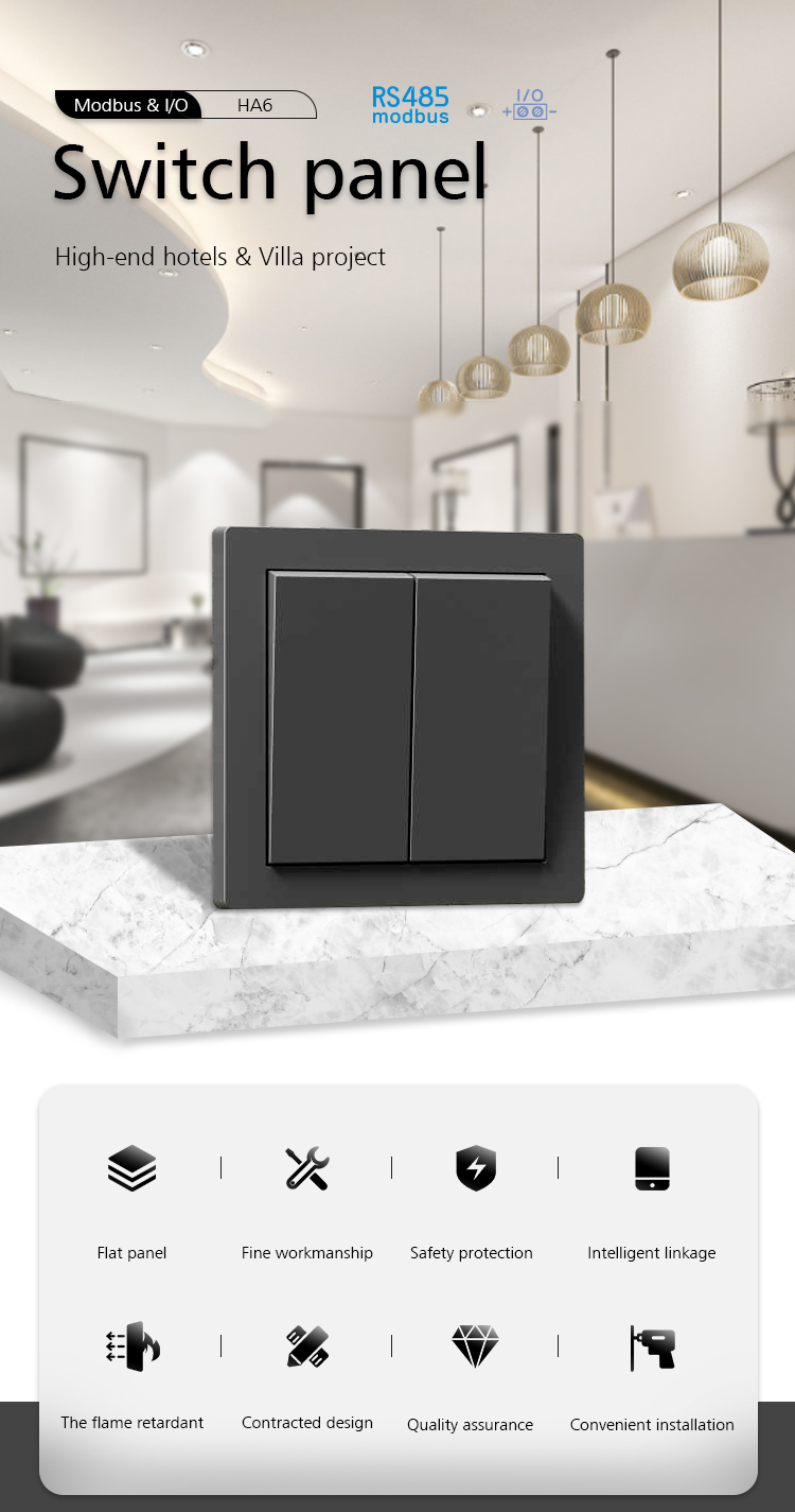 86mm Modbus Wall Switch , Home Lighting Switches Two Gang Push Button