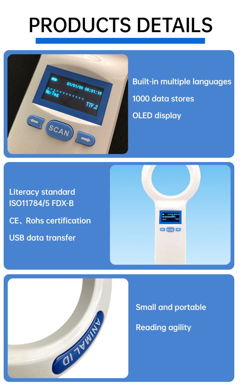Animal RFID Microchip Scanner Ear Tag Reader 3AA Battery Microchip Scanner For Dogs