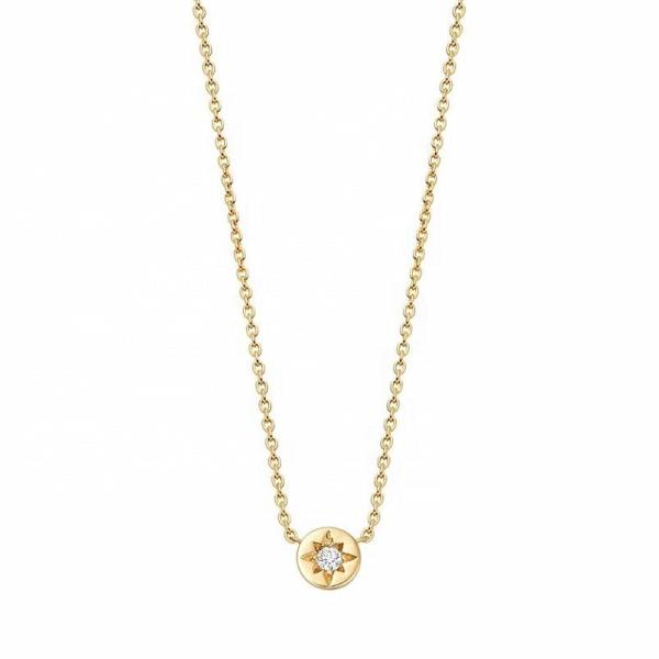 Gold Plated 925 Sterling Silver Starburst Diamond Disc Pendant Necklace for