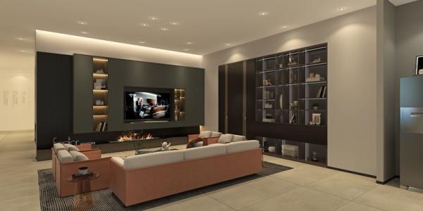 Fadior Stylish Gray Wall-Mounted Stainless Steel TV Cabinet With Grain Wall