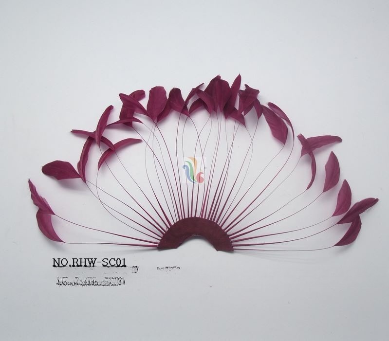Millinery Supplies Striped Coque Feather Hand Fan 15x15cm Length