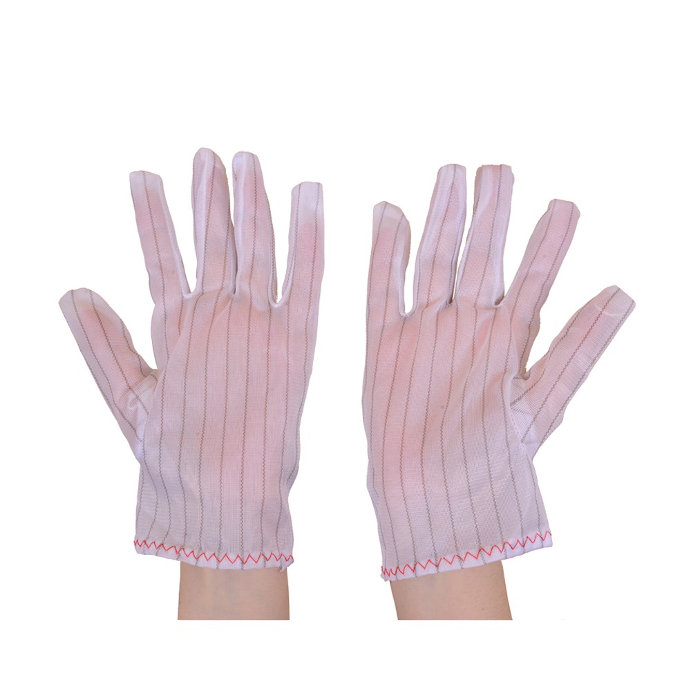 Safety White Antistatic Stripe Polyester ESD Work Gloves Cleanroom Electronics Industry