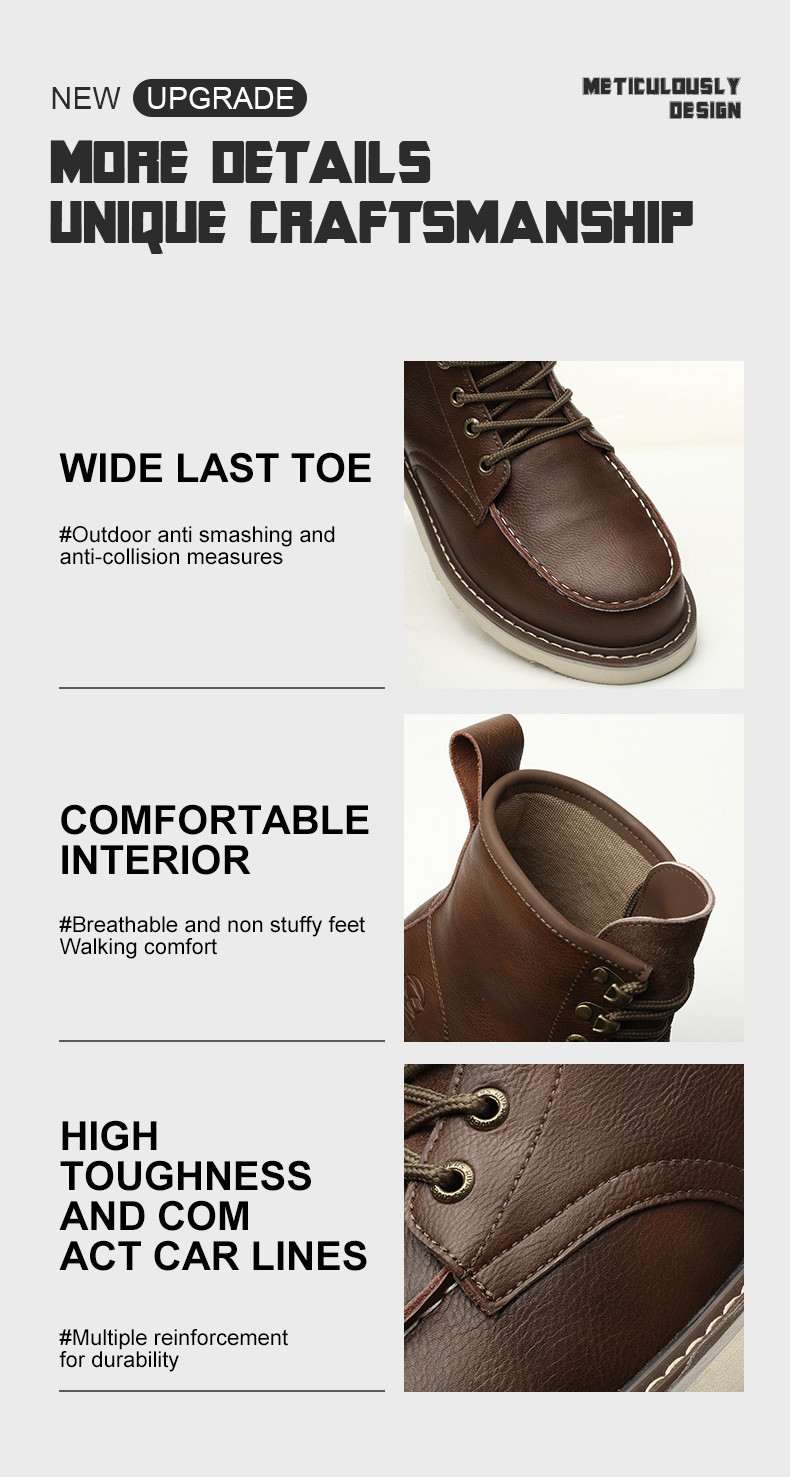 Brown Cowhide Rubber Sole Security Safety Boots Steel Toe Anti Smashing Kevlar Anti Proof Work