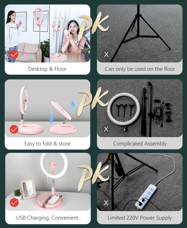 10 Grade 4 Colors 10 Inch 12in Foldable Selfie Ring Light With Phone Holder
