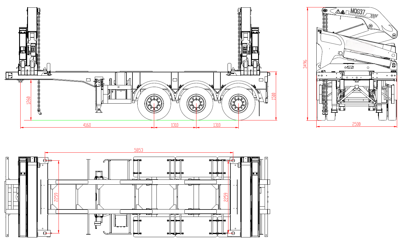 40ft Steel Container Semi-Trailer Side Loader With Wabco Brake System