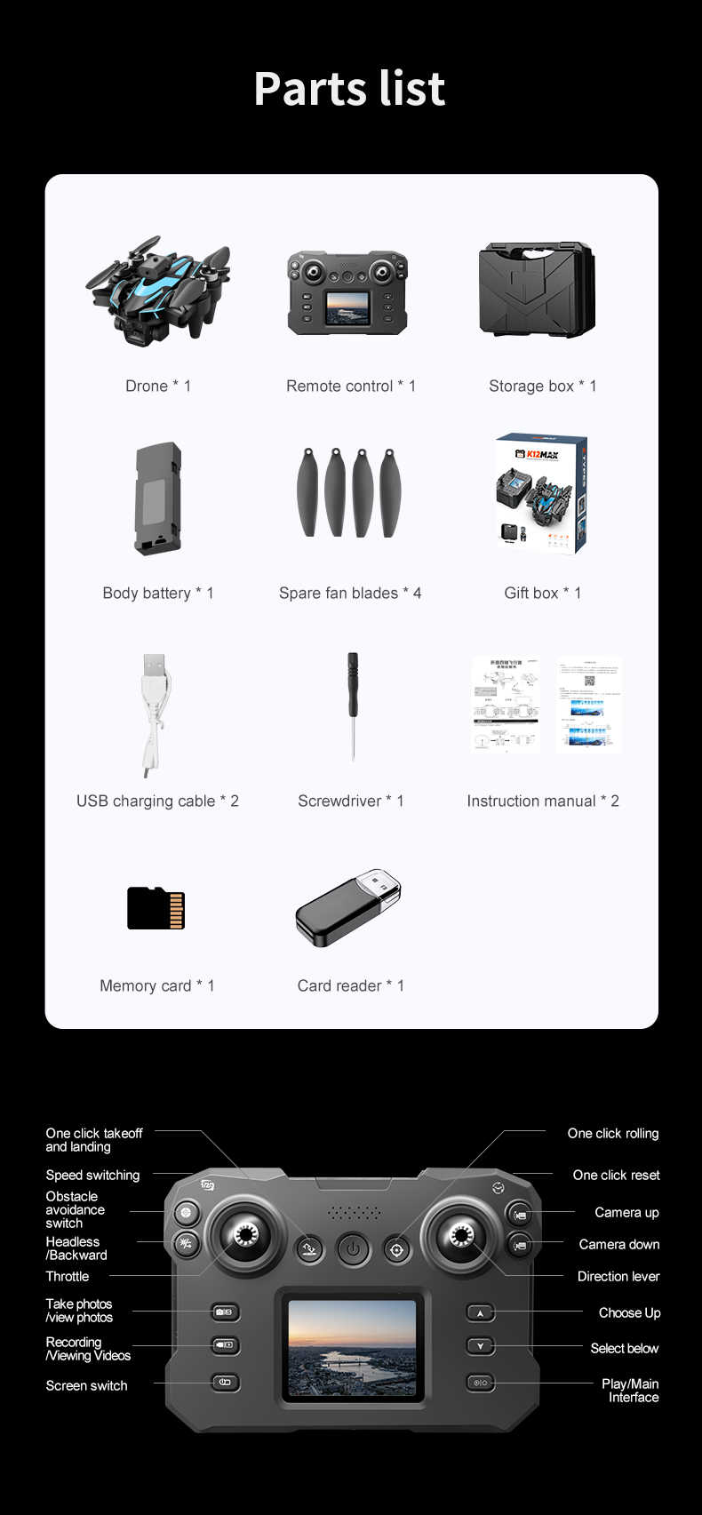 Newest 3 Hd Cameras K12 Max Drone Optical Flow 4k Fpv Infrared Obstacle Avoidance Drones Foldable Quadcopter RC Drone Toys