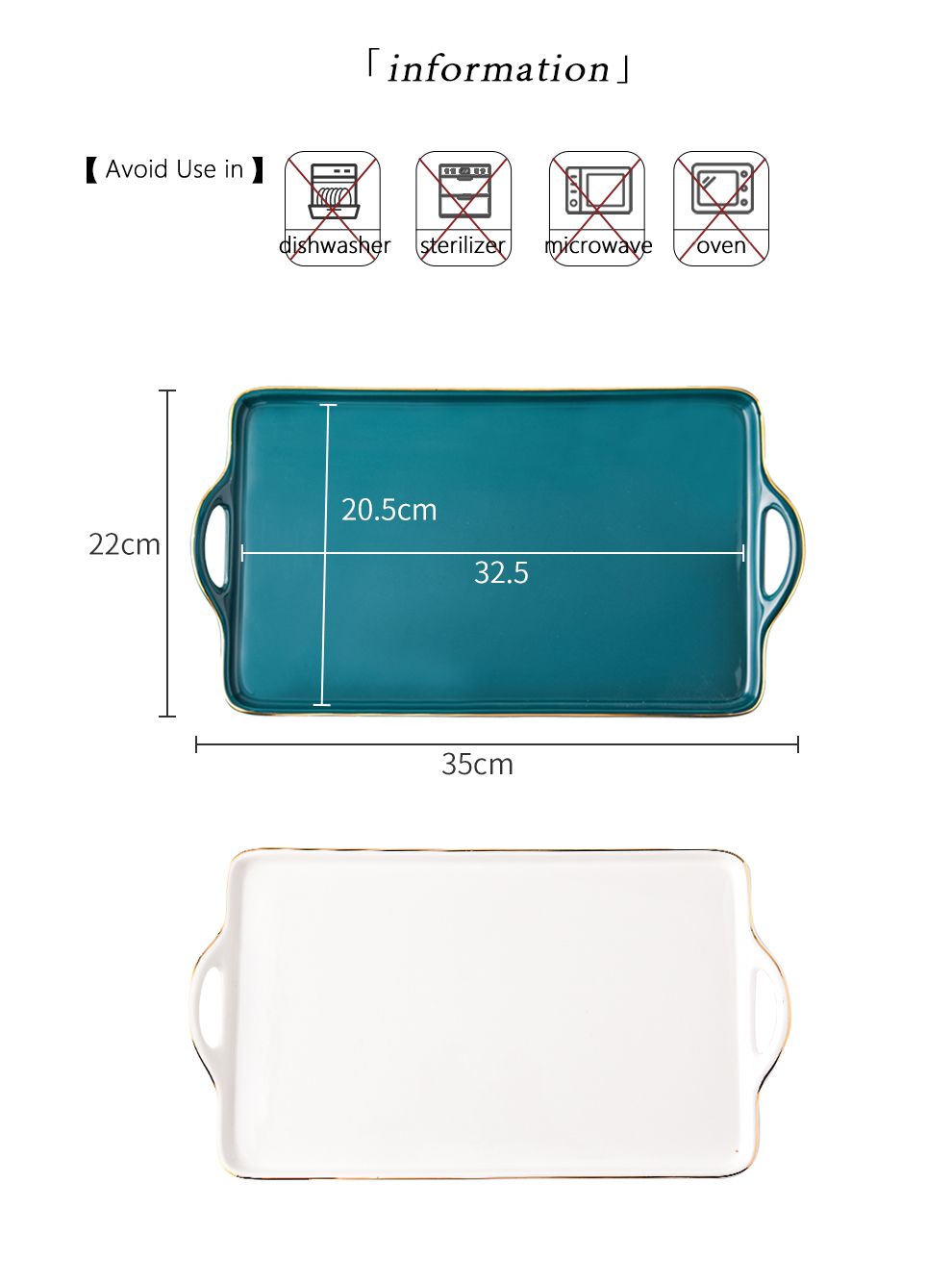 Ramadan Ceramic Tray With Gold Rim Handles Handpainted Eid Al Fitr Porcelain Plate
