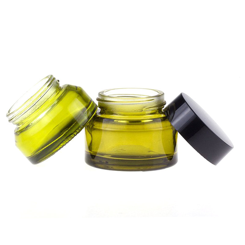 IS09001 Glass Face Cream Jars Clear Olive Green Glass Cylinder Jars With Lids