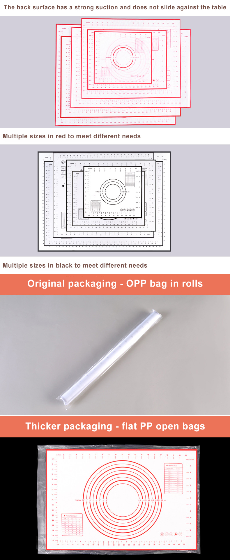 No Deformation Non Slip Silicone Baking Mat 60x40cm With Measurement
