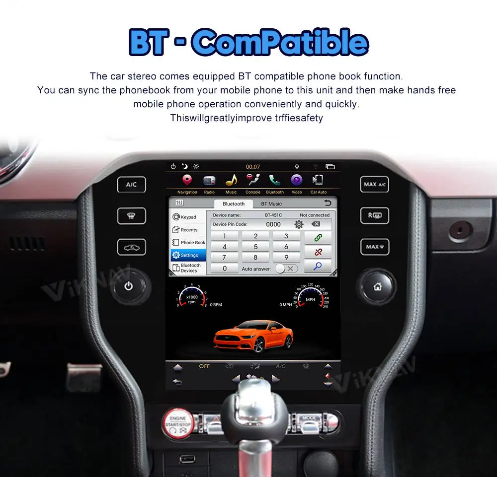 Touch Screen Car Radio For Ford Mustang 2014-2021 Video Player Head Unit Auro Stereo Android GPS Navigation Carplay