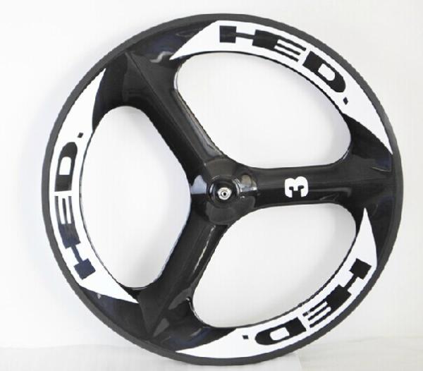 Hot sale 700c 3k/UD HED-3 glossy tri-spokes carbon clincher wheel for road bike