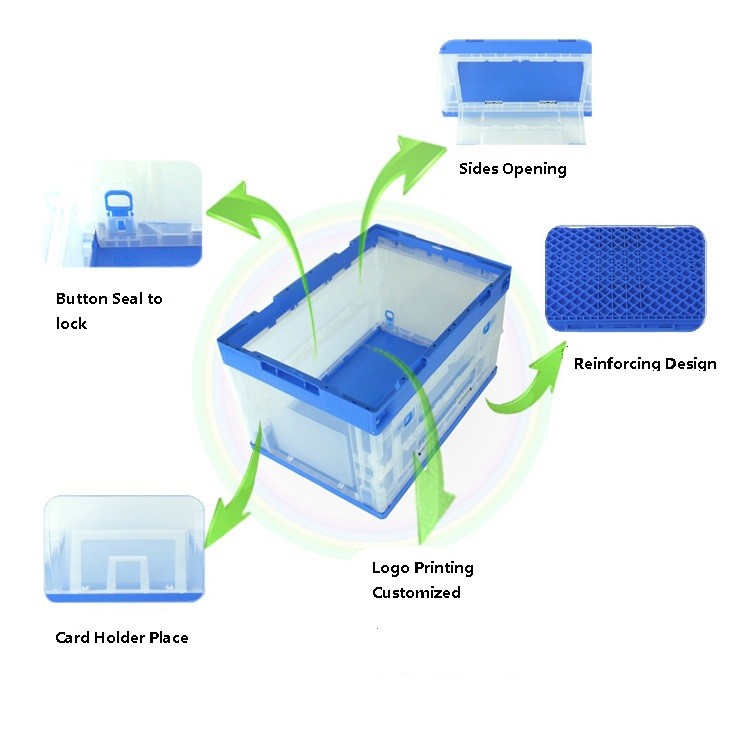 Sides Open 100% Virgin PP Plastic Collapsible Storage Crate For Garment
