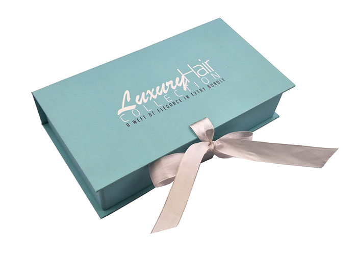 Teal Light Blue Paper Decorative Cardboard Storage Boxes Ribbon Environmental