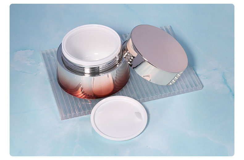 Luxury Skincare Body Cream Container Packaging 50ml ABS Cap Acrylic Plastic Jar with Shiny Gold UV Paint and Metal Lid