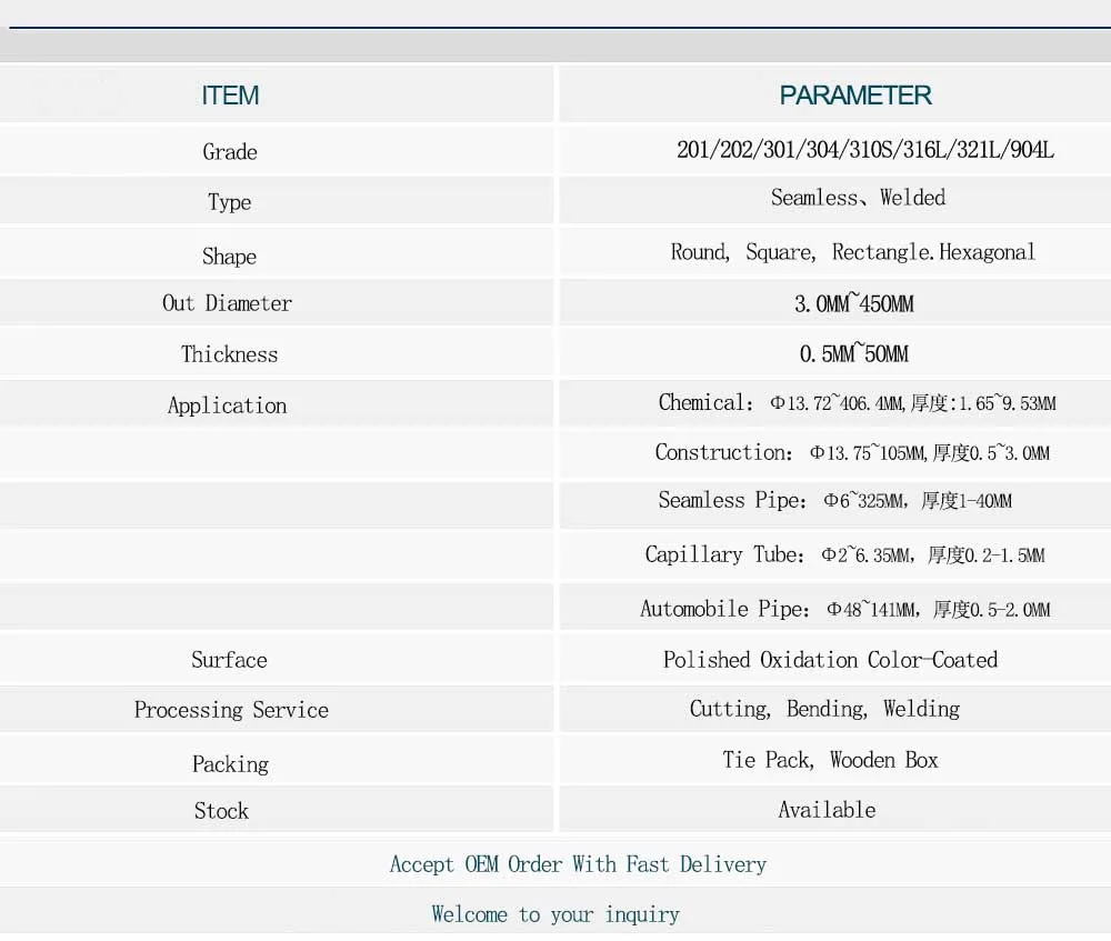 SUS304 Stainless Steel Pipe 201 202 Welded Steel Pipe 304L 316L 201 316 317 High Corrosion Resistance Seamless Ss Pipe