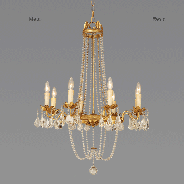 Gold Wrought iron candle chandelier with Crystal for Hotel Room Lighting (WH-CI-37)