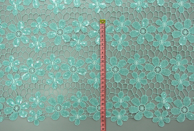 Chemical lace with Red/Pink /Orange Color + Embroidery 3 mm Sequin Lace Fabric