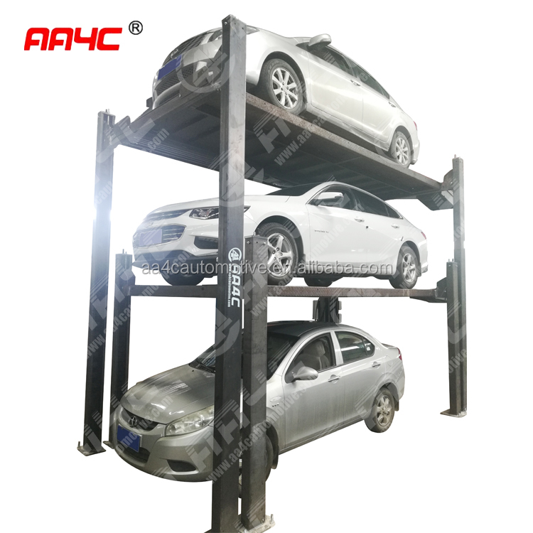 AA4C 4 Post Triple Car Parking Lift Four Column Parking Lift Multi-Level Car Lift