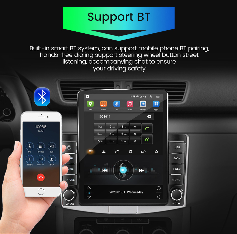 Universal Android Auto Car Radio 9.5'' Vertical Screen FM IPS Carplay MP5 Car Player