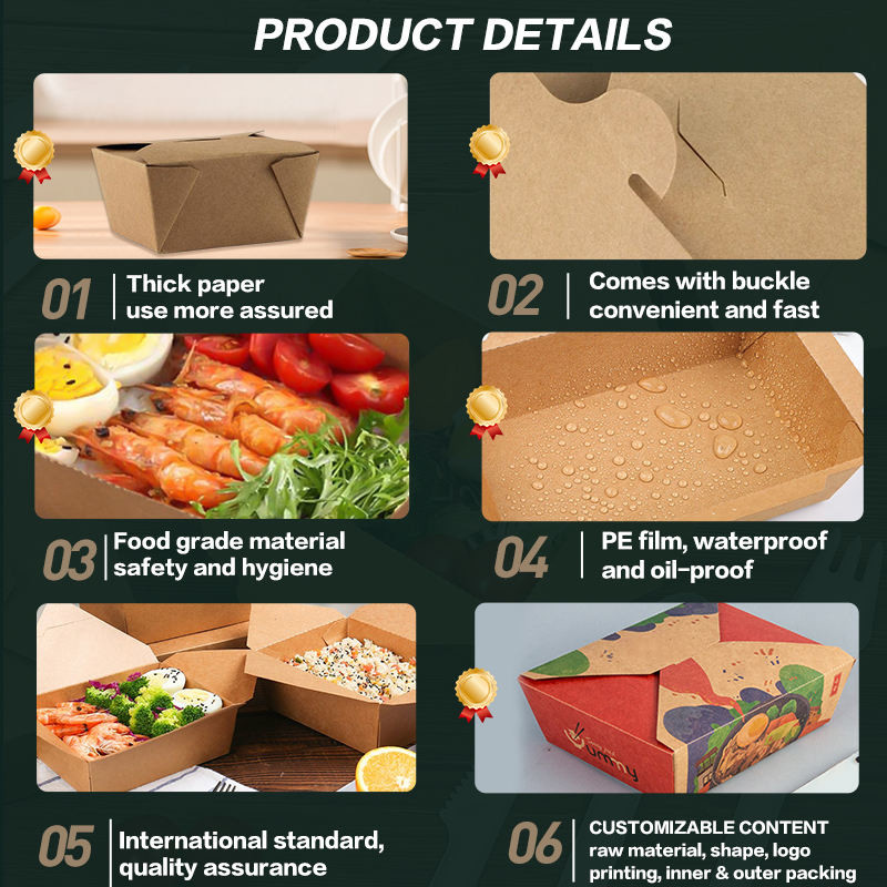GZ Bio BPI Biodegradable Kraft Food Container Kraft Disposable Lunch Meal Box Kraft Take Out Chicken Box