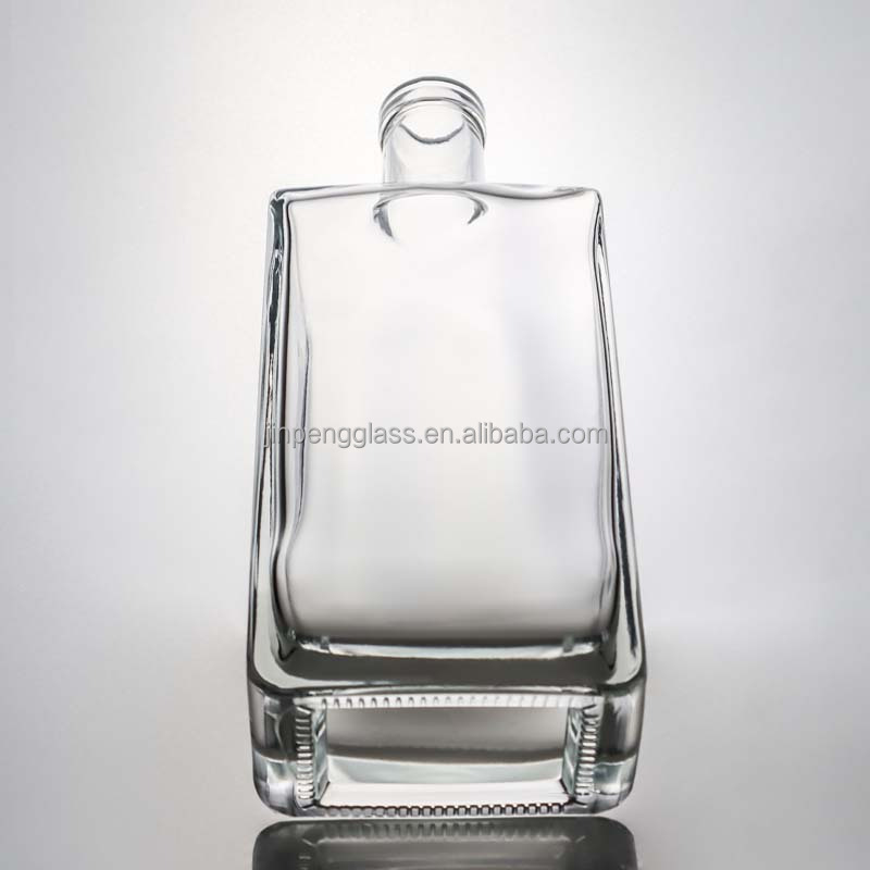 Collar Material Glass 700ml Square Super Flint Glass Bottle for Vodka Gin Rum Whisky