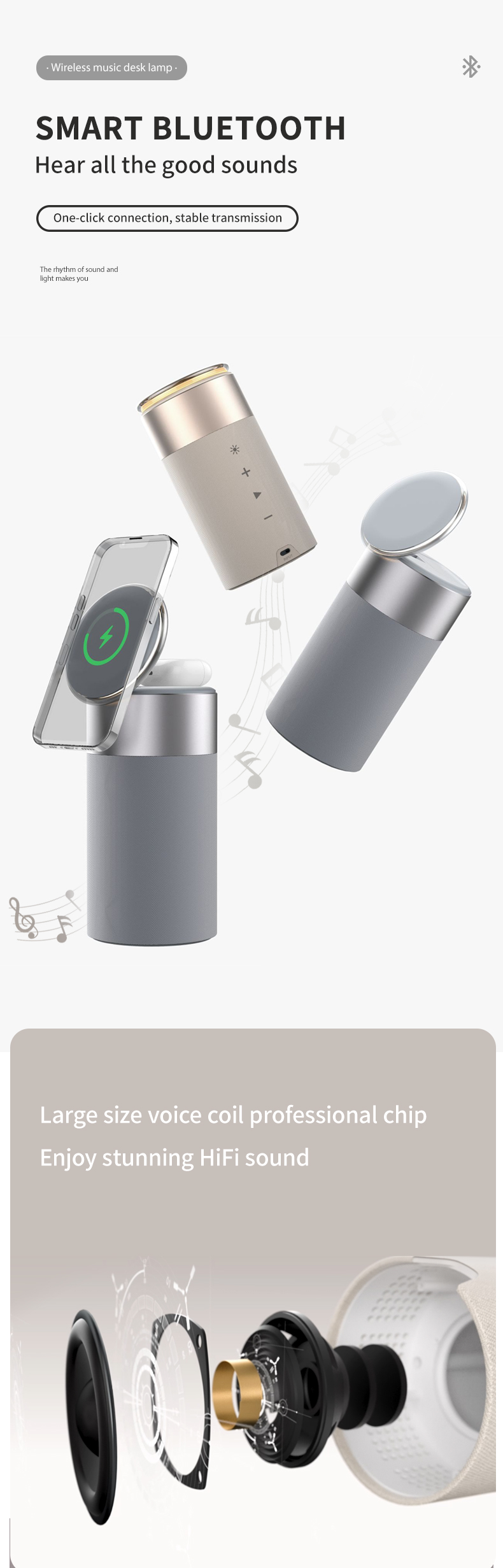 Short Circuit Protection 3 In 1 Multi-Function Magnetic 15W Wireless Charger With Speaker