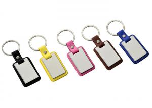 China Rectangle PU Leather Key Chain Custom Logo Debossing / Digital Printing on sale