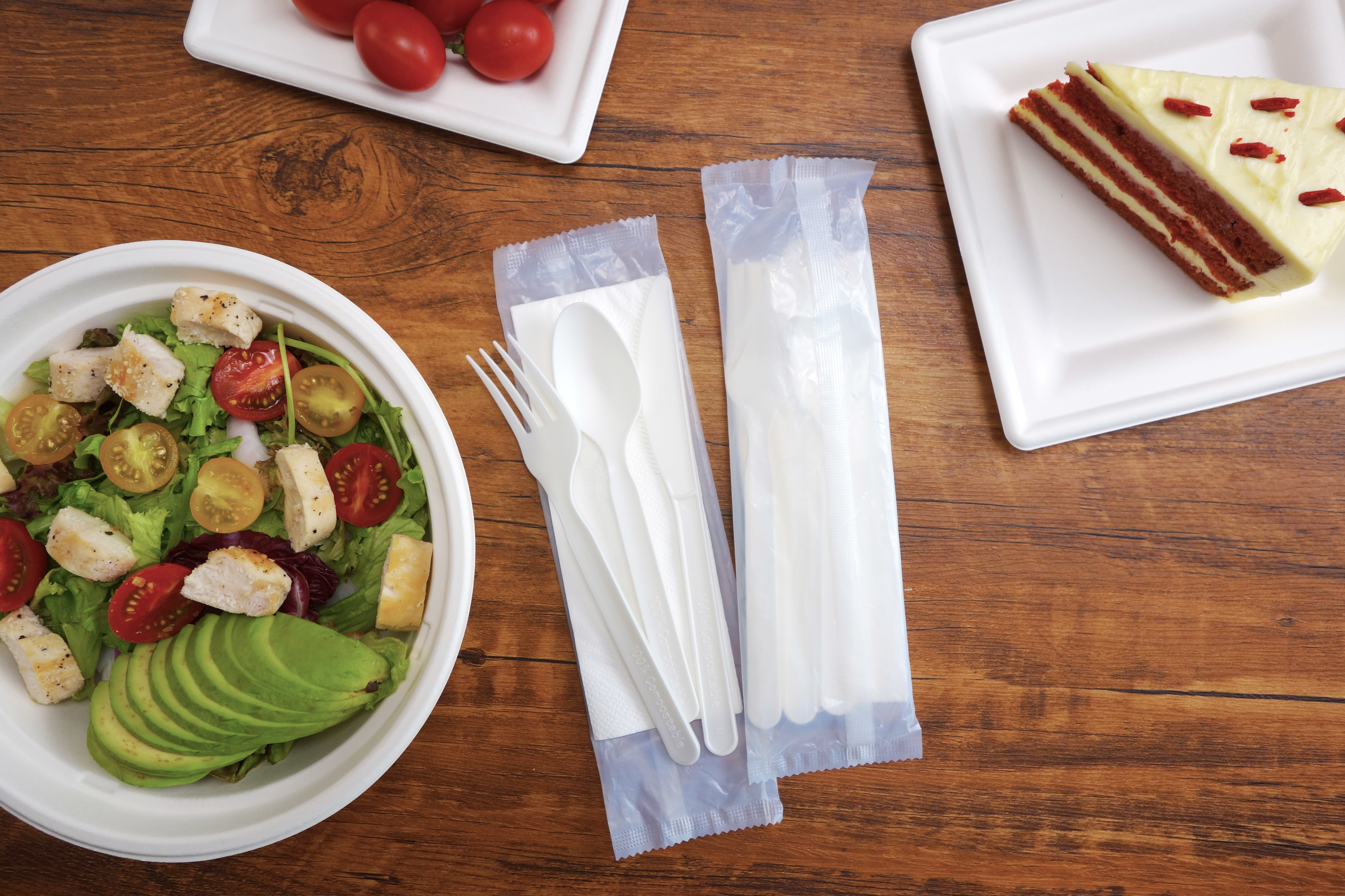 Custom Size CPLA Biodegradable Disposable Cutlery Set Individually Packaged Fork Spoon Knife Compostable