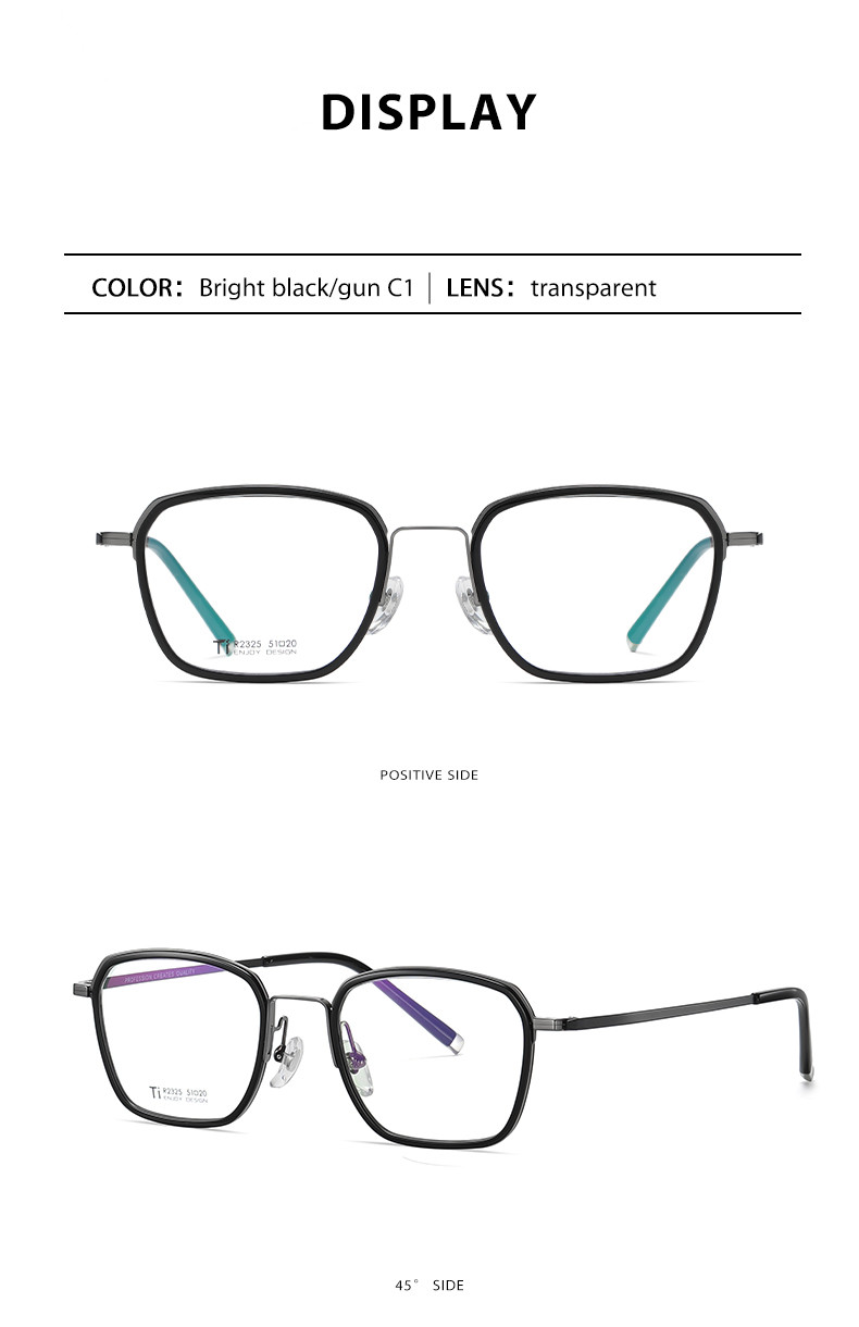 Acetate Titanium Rectangular Rimmed Glasses CE With Interchangeable Lenses